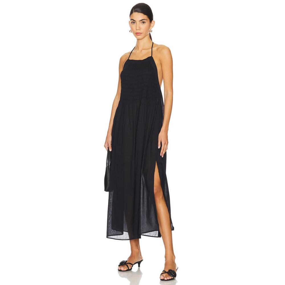 NWT AllSaints Iris Black Cotton Poplin Sleeveless Halter Neck Midi Dress, size 4